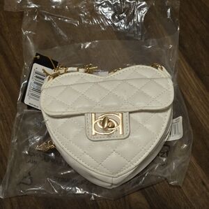 BeBe Heart Crossbody Bag in Cream with Gold Hardware
